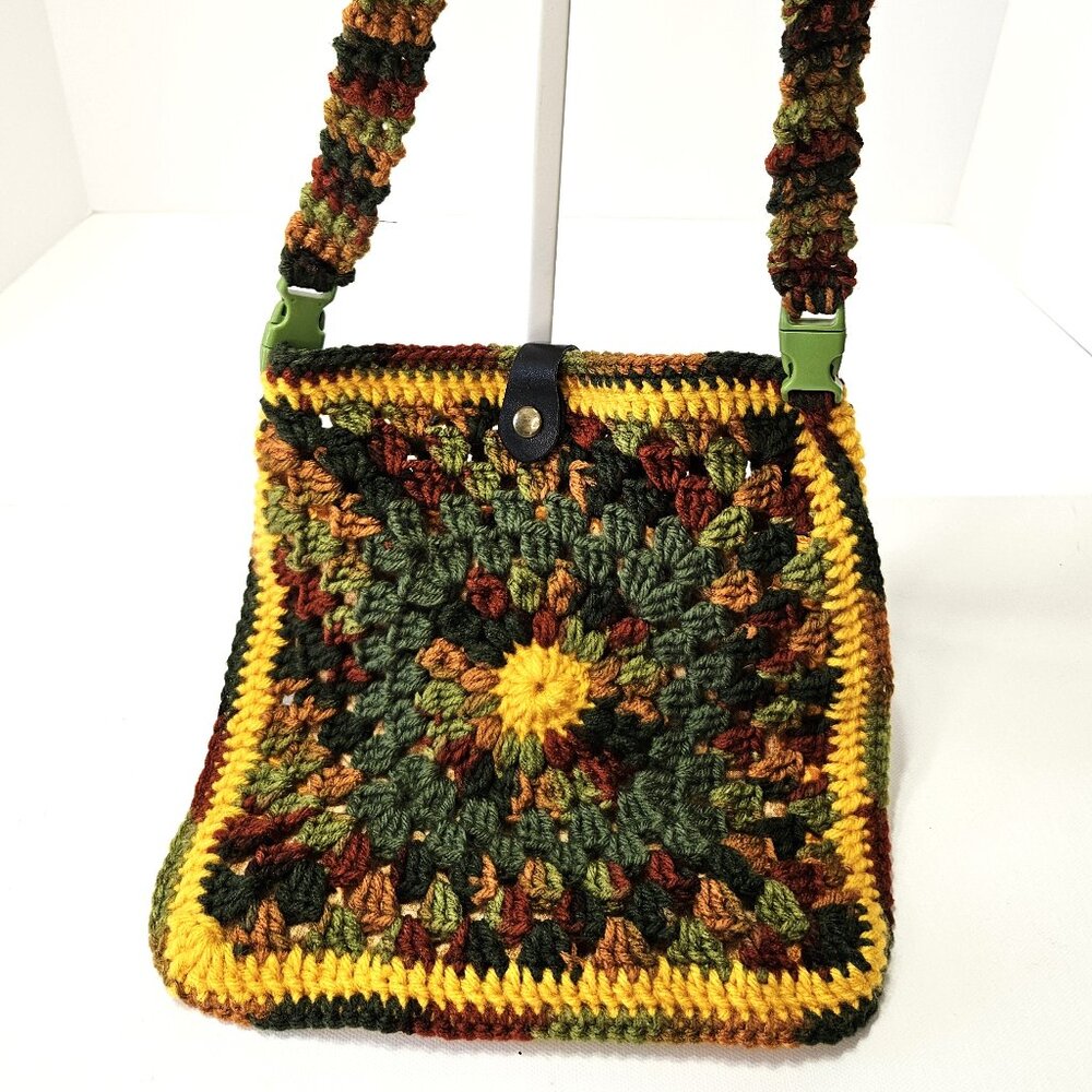 Mini Crossbody Granny Square Bag in FALL COLORS.